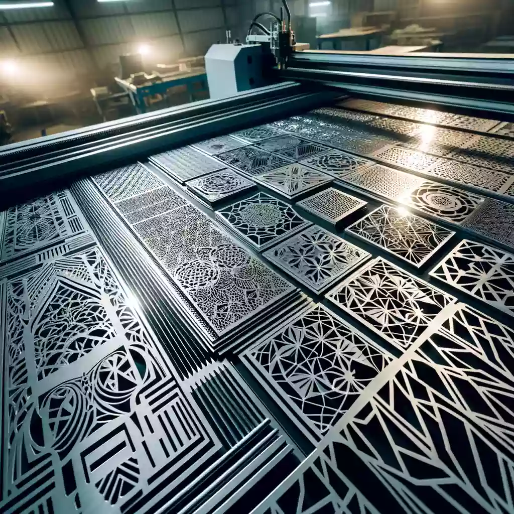 a picture of laser cutting machine is cutting material